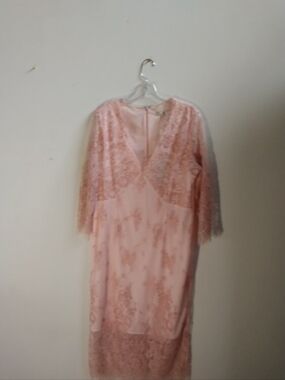 Eva Mendes for New York & Co. Blush Pink Lace Prom Dress Large 3/4 Sleeve NWT